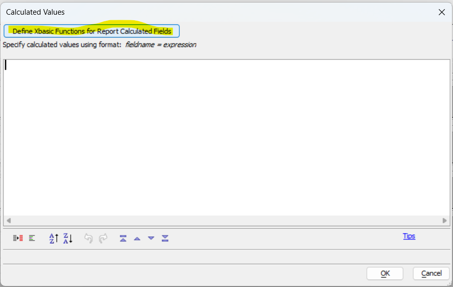 Define Xbasic Functions for Report Calculated Fields button